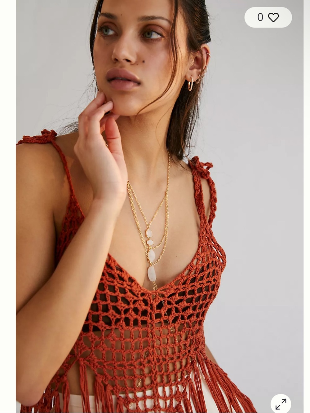 Anthropologie | Boho Crochet Fringe hemline boho style Tank Top - Rust Orange